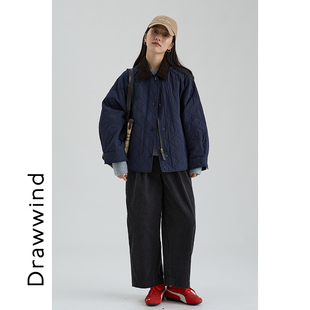 巴恩风菱格羊毛棉衣女小个子拼色翻领保暖外套 画风drawwind秋冬季