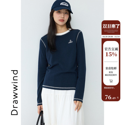 画风drawwind撞色圆领长袖T恤