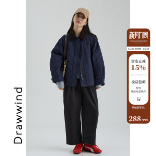 画风drawwind秋冬季 巴恩风菱格羊毛棉衣女小个子拼色翻领保暖外套