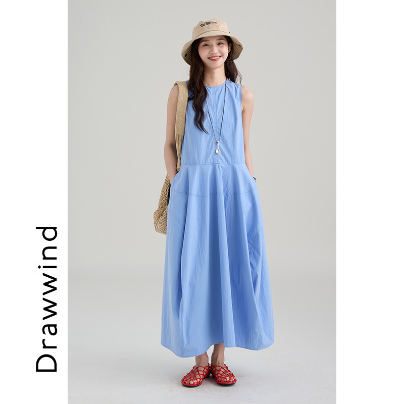 画风drawwind背心连衣裙女2026新款夏季休闲宽松气质花苞无袖长裙