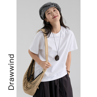 画风drawwind2026春夏季新款短袖T恤女宽松纯棉纯色内搭打底上衣