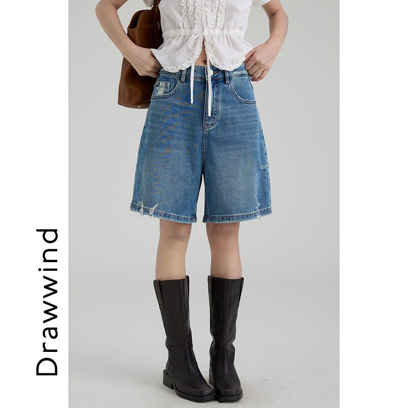 画风drawwind牛仔破洞短裤女