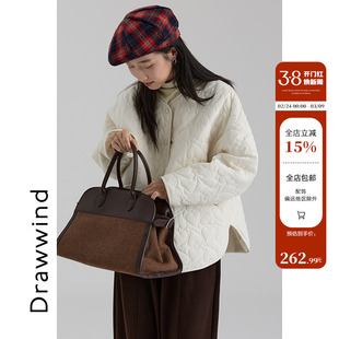 画风drawwind2025秋冬季新款棉服女心形绗缝无领休闲轻薄棉衣外套