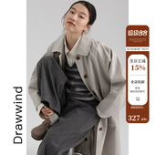 风衣女韩版 中长款 纯色单排扣翻领外套 新款 画风drawwind2026春秋季