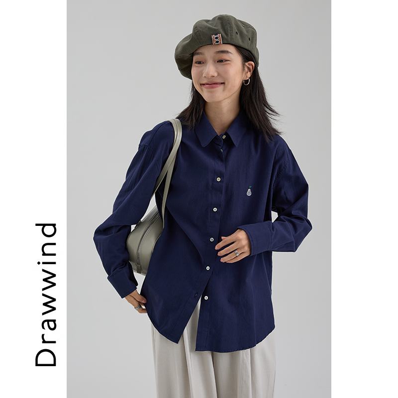 画风drawwind纯棉刺绣长袖衬衫