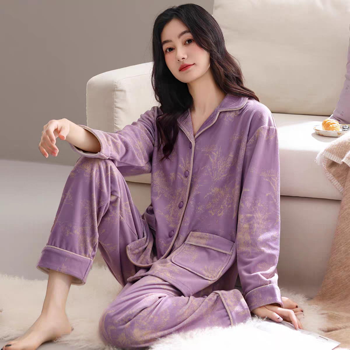 睡衣女冬季珊瑚绒加厚加绒保暖秋冬海岛绒中年妈妈家居服春秋套装