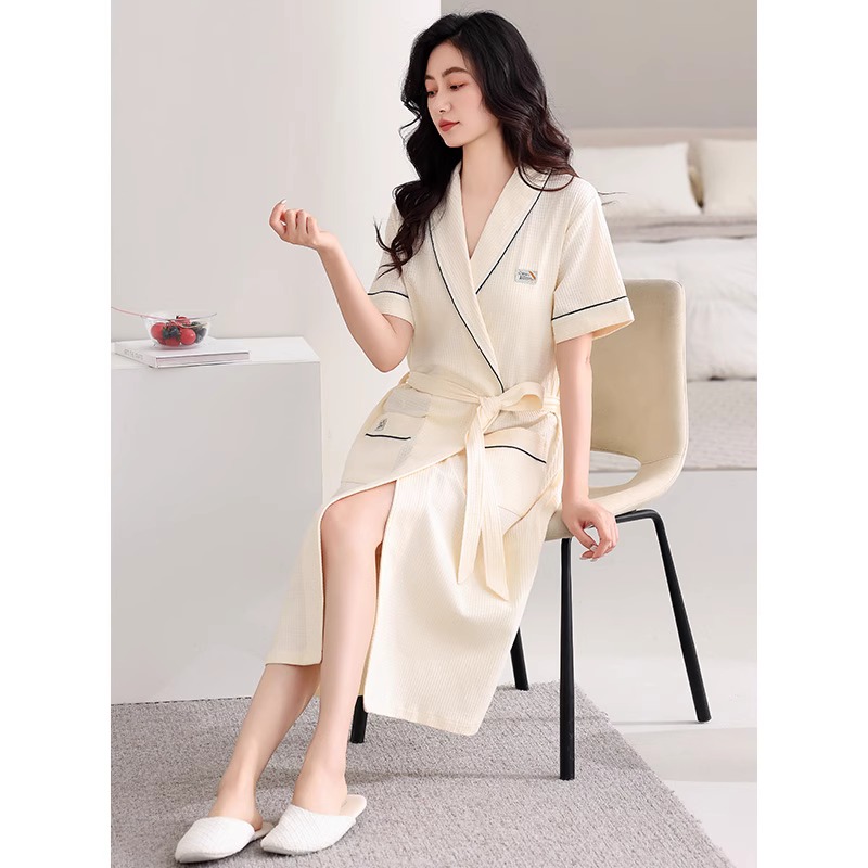 睡袍女夏季纯棉短袖浴袍睡衣薄款夏天2025新款长款浴衣晨袍家居服