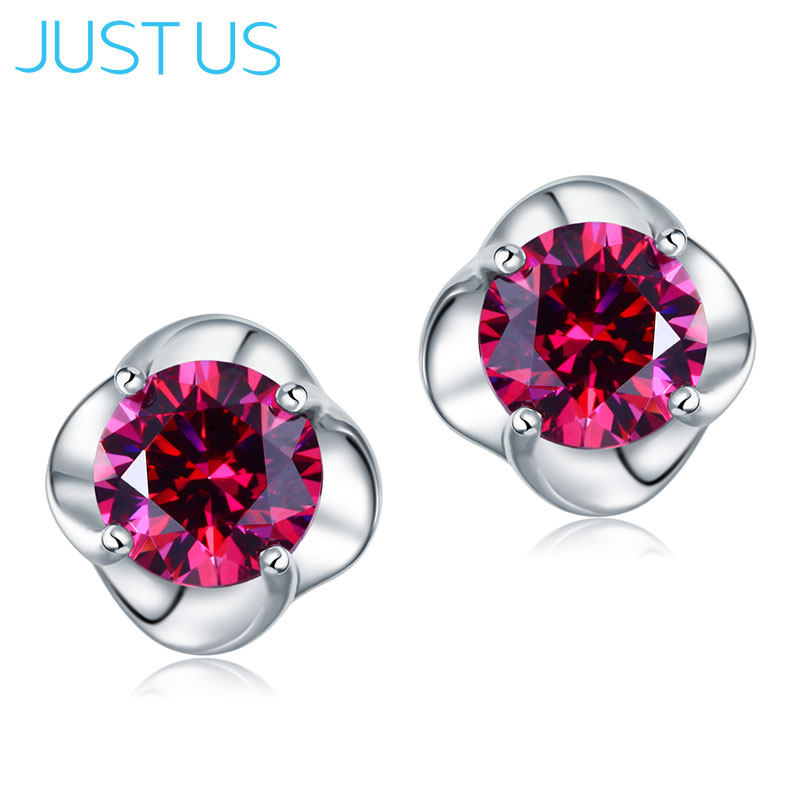 justus925银耳钉红刚玉韩风耳钉