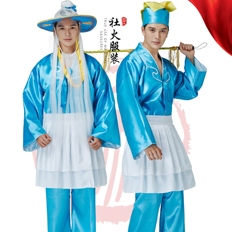 旱船渔翁服装划船衣服帽子社火船夫渔夫庙会船桨胡子道具马推车服
