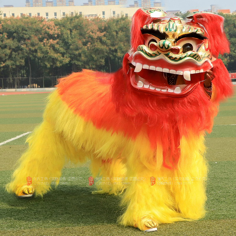 正宗双人舞狮道具整套龙狮北狮龙狮单人小北狮狮子头服装全套金狮