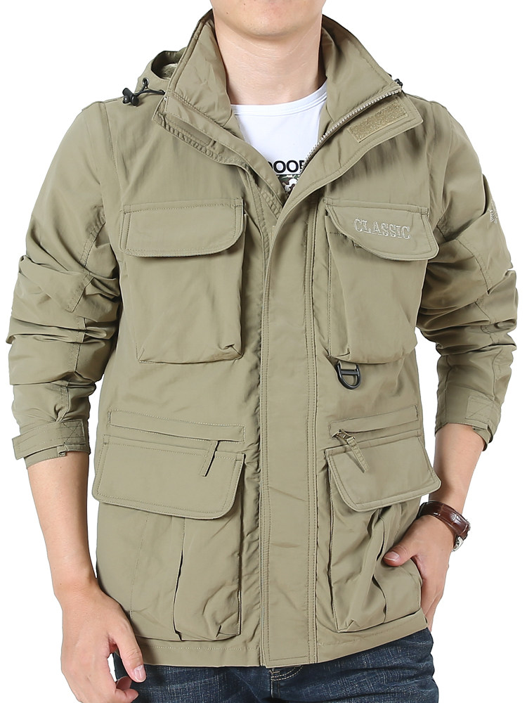 MULTI-POCKET MENS JACKET SPRING AND AUTUMN THIN BREATHABLE MIDDLE-AGED AND ELDERLY JACKET MENS WORKWEAR LOOSE LARGE SIZE FLEECE JACKET