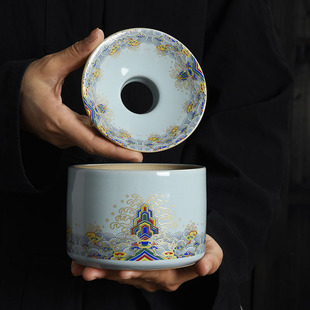 个性 大号汝窑烟灰缸带盖防飞家用客厅时尚 潮流高级烟缸漏斗茶渣缸
