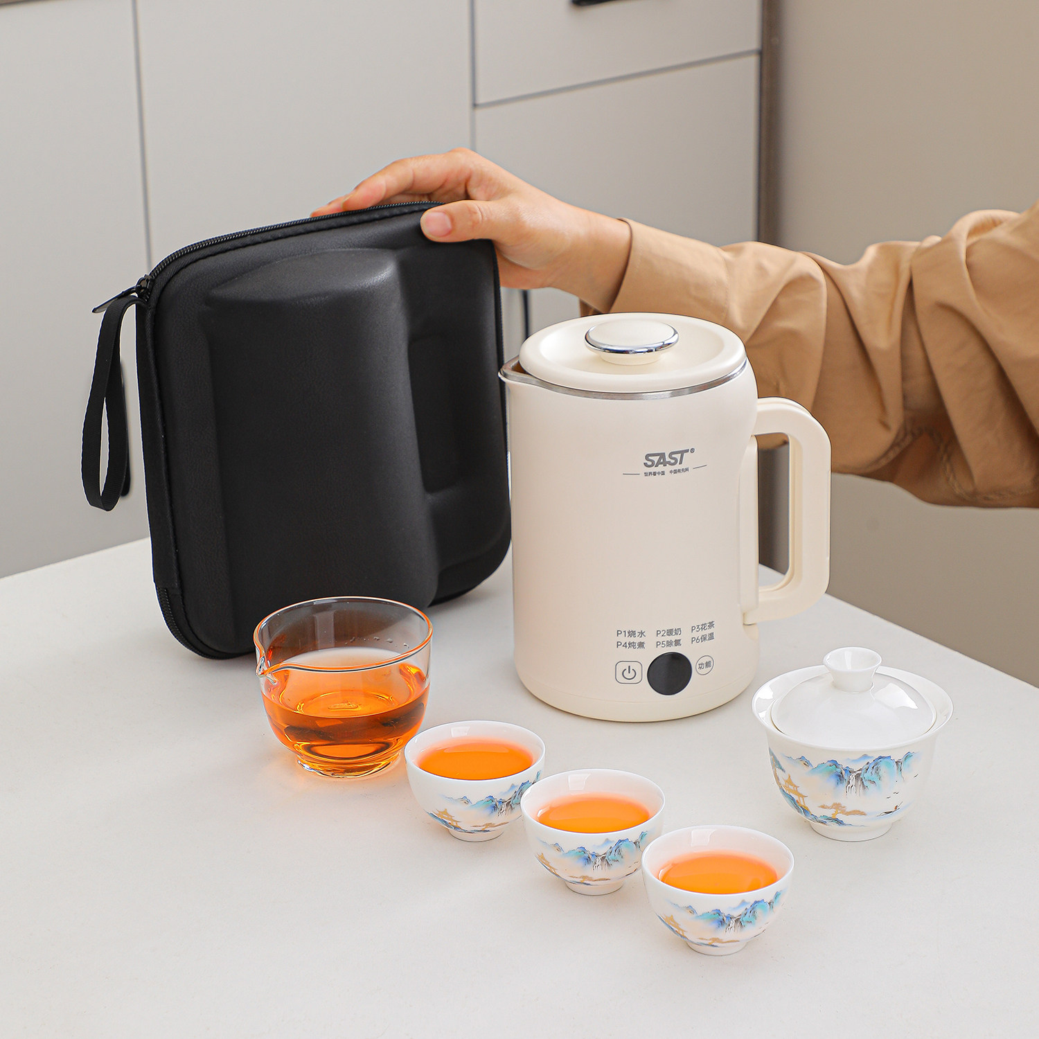 便携式烧水壶车载旅行茶具套装户外露营电热水壶出差泡茶壶收纳包