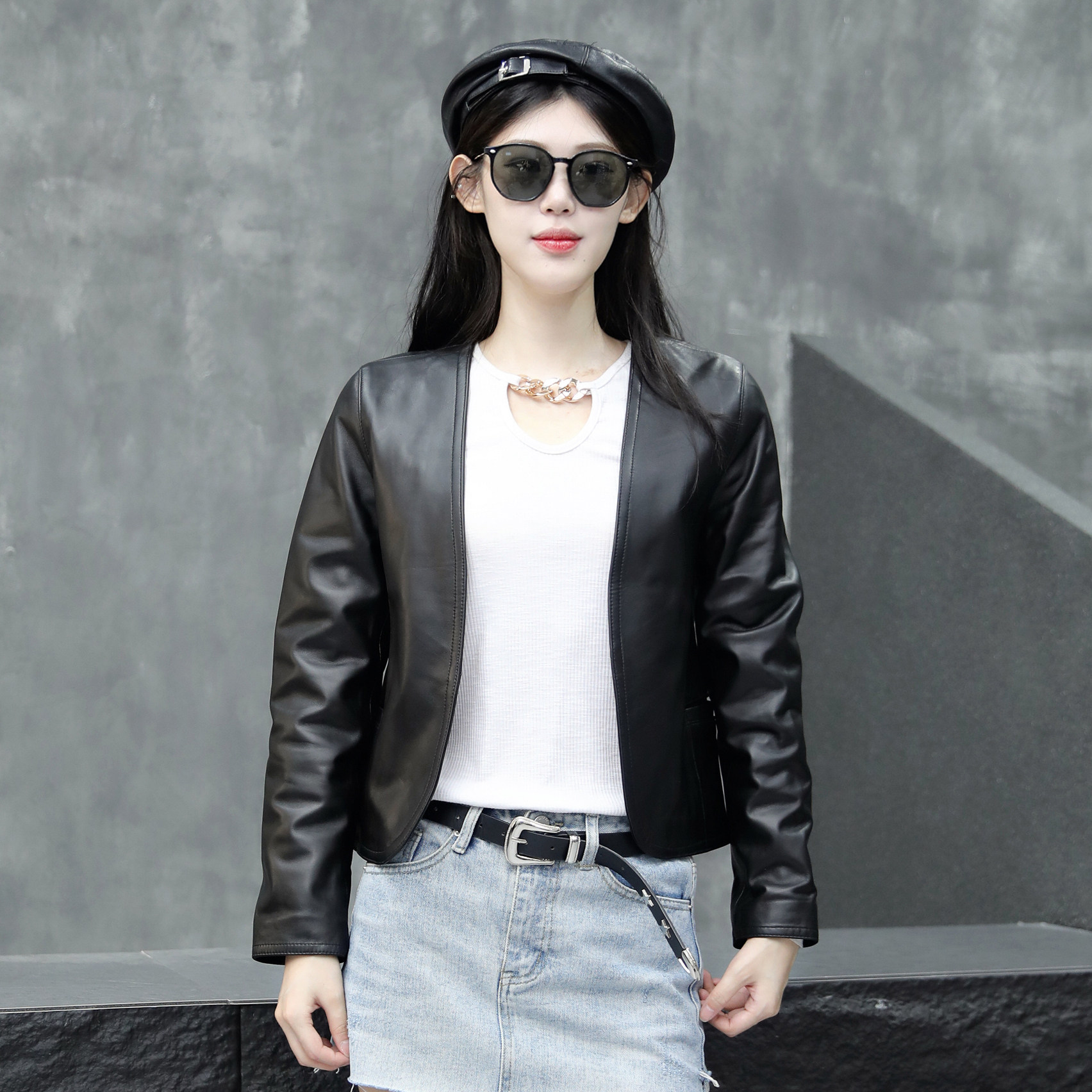 真皮皮夹克女2025春秋绵羊皮短款
