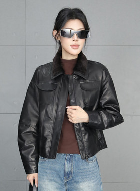 黑色真皮皮衣女短款2025冬季新款