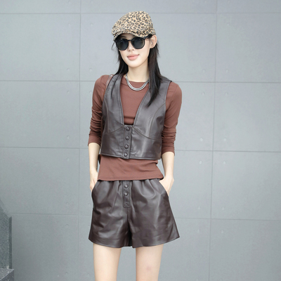 咖色马甲女短款修身背心