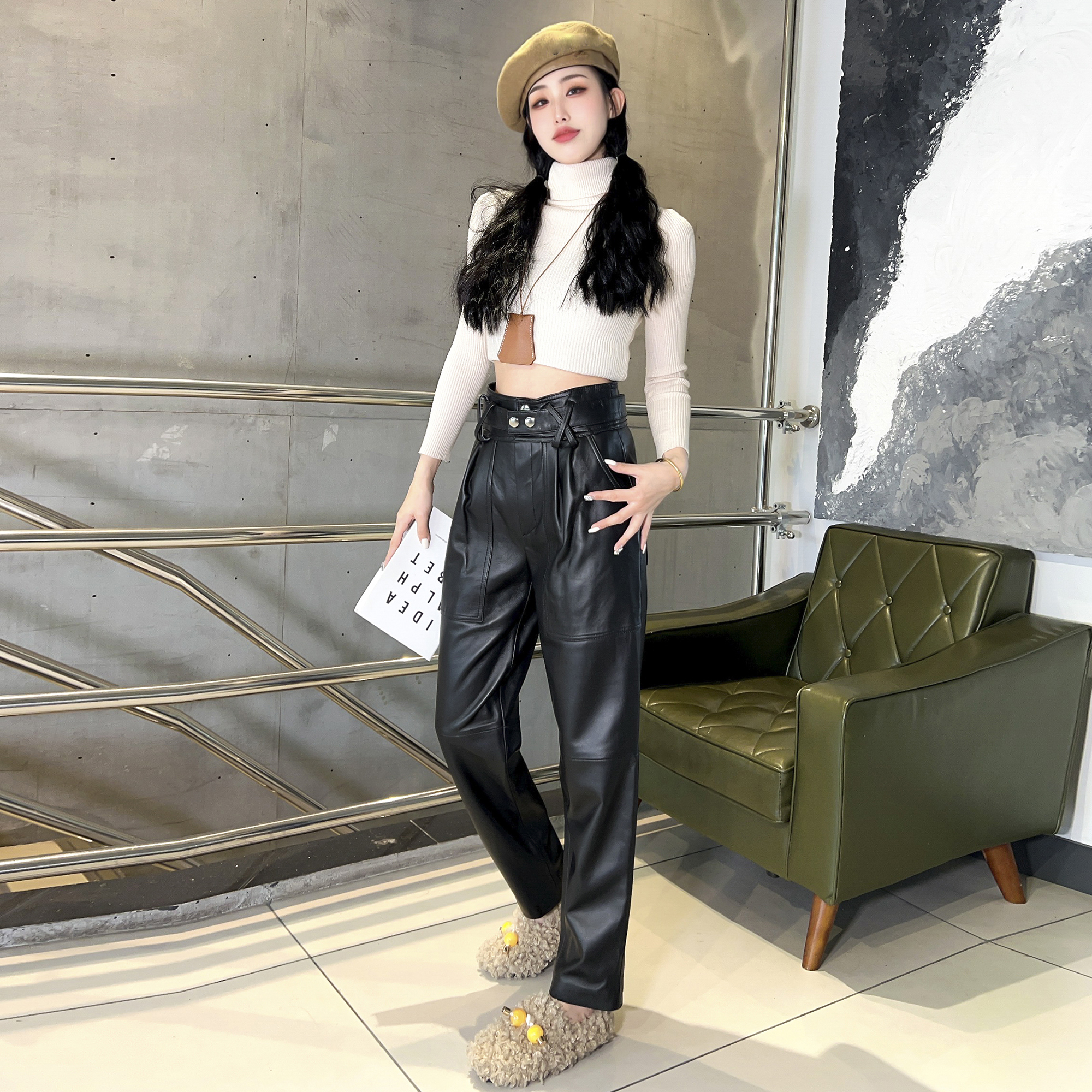 高腰通勤其他长裤黑色休闲裤