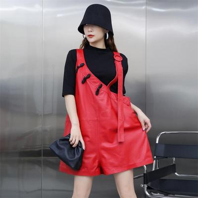 中腰其他休闲短裤红色背带裤