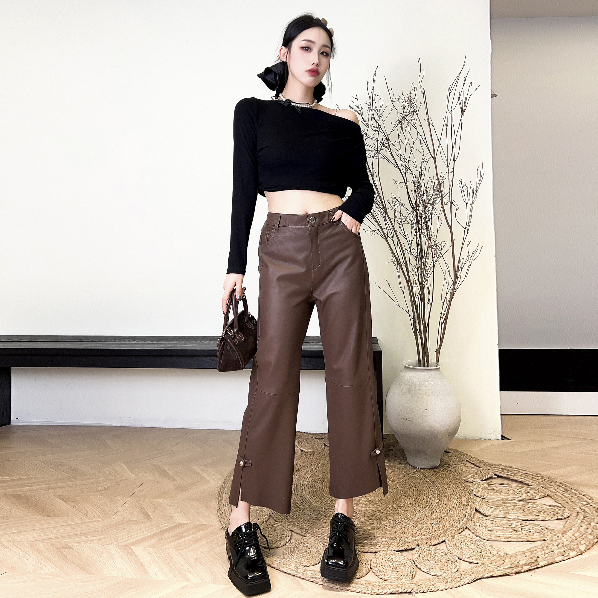 松紧腰通勤九分裤休闲裤