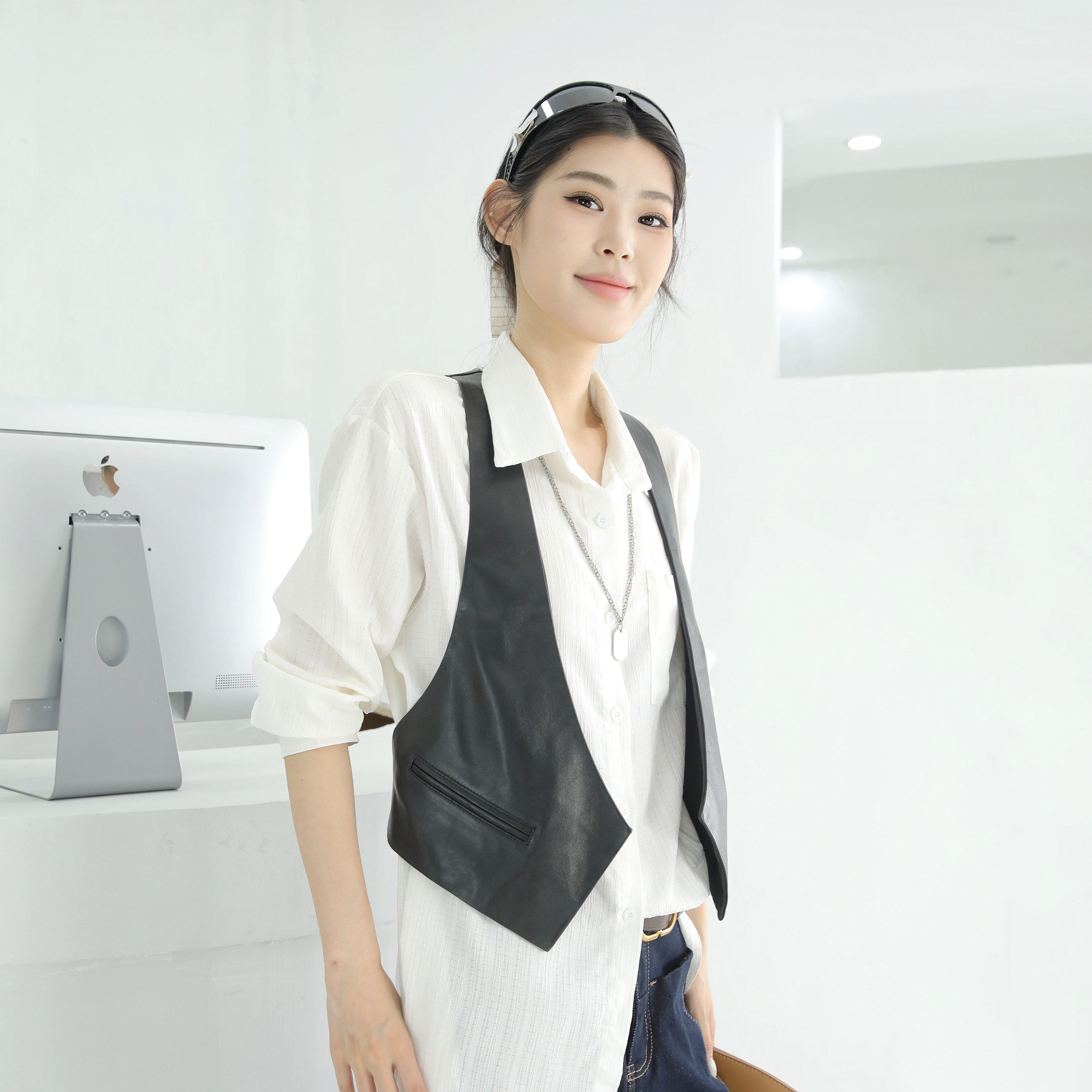 真皮绵羊皮V领显瘦马甲女秋
