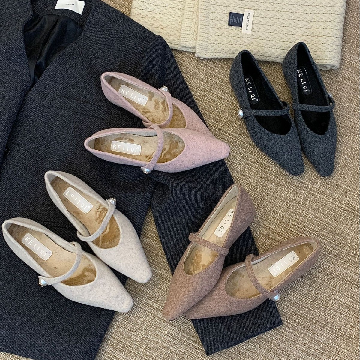 8835-6~内增高~法式尖头玛丽珍单鞋女鞋子2025年秋冬新款加绒棉鞋