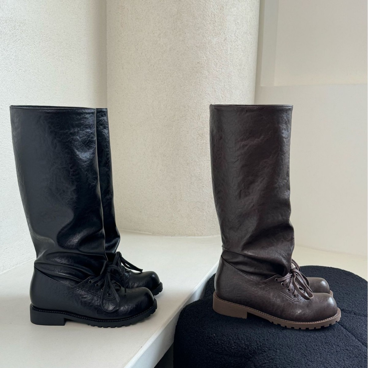 820-3~内增高~粗跟法式不过膝长靴女靴子2025年新款高筒骑士靴