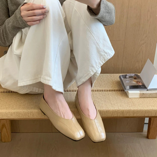 D8393-36~平底法式方头玛丽珍单鞋女鞋子2026年新款软底豆豆鞋