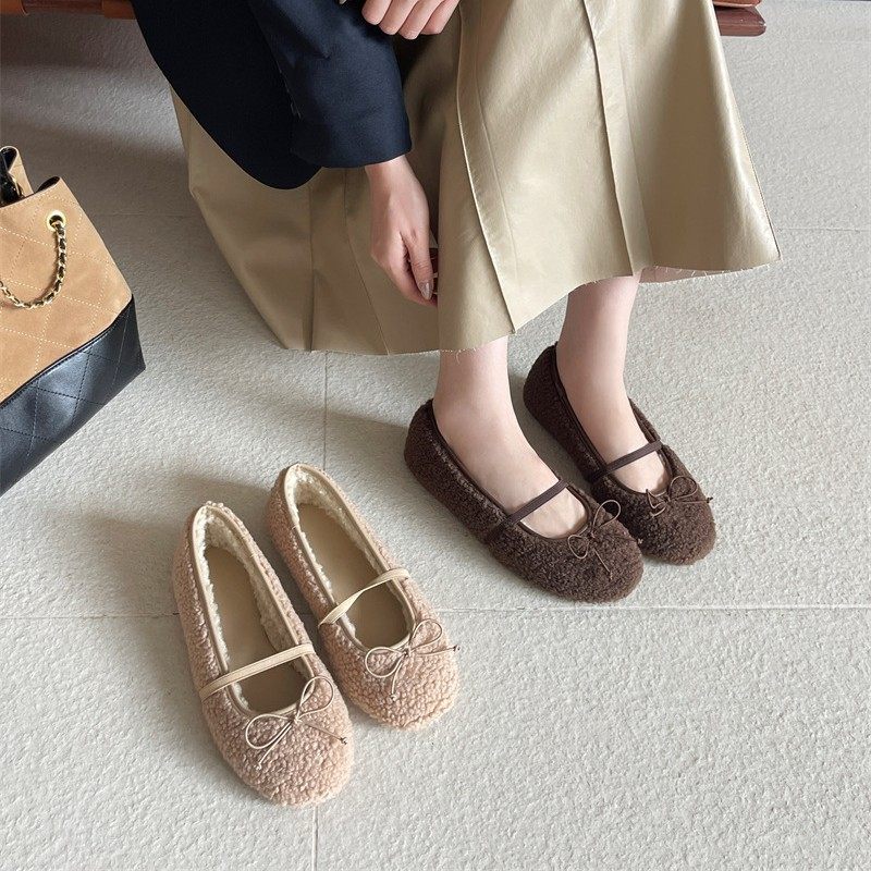 2025年新款秋冬季加毛平底浅口单鞋女鞋