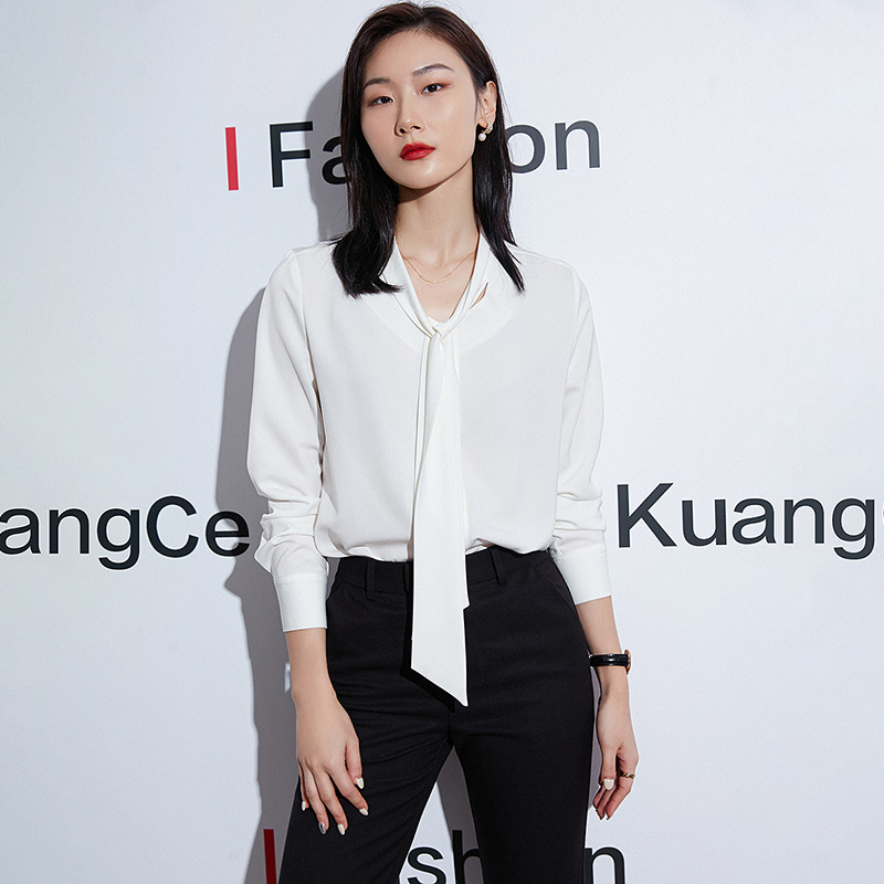 白色衬衫女职业装飘带衬衣秋新款