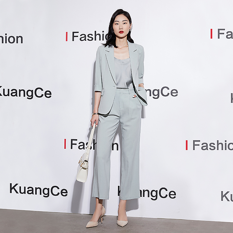 秋季热销绿色西装职业气质女神范