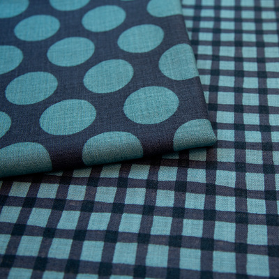 日本进口仿麻平纹布圆点格子布料