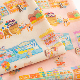 日本松浦Yukiemon纯棉60支卡通可爱夏薄软面料包包裙子布去购物