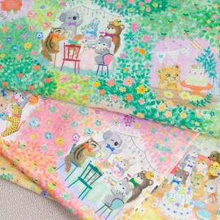 日本松浦Yukiemon纯棉60支卡通可爱夏薄软面料包包裙布生日快乐