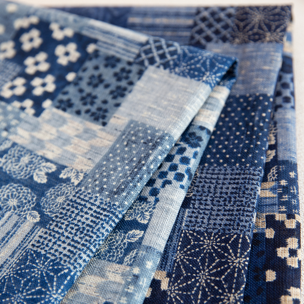 日本进口纯棉和风仿牛仔拼布料