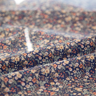 日本进口HOKKOH80支精梳纯棉服装连衣裙衬衣手工布面料深蓝黄百花