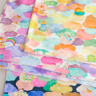 日本松浦Yukiemon纯棉60支卡通可爱夏薄软面料包包裙子布彩色云端