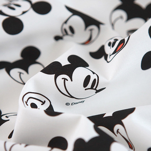 韩国进口迪士尼纯棉可爱卡通平纹布料服装床单包帽子包包米奇黑白