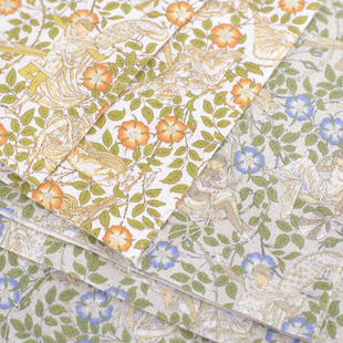 日本进口威廉莫里斯棉麻面料手工包印染艺术高档名师布料荆棘玫瑰