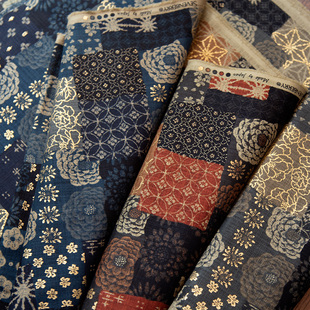 日本进口纯棉镶金和风府绸拼布服装帽子裤子包包家居桌装饰面料深