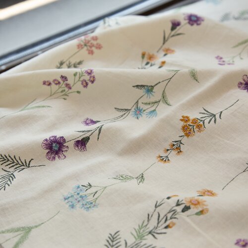 hokkoh进口棉麻花朵服装面料