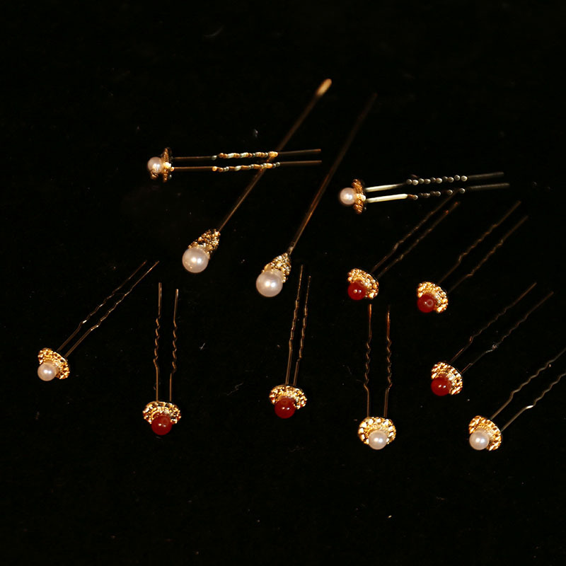 新娘U型珍珠发叉结婚盘发簪子影楼造型配饰简约气质插针头饰手工