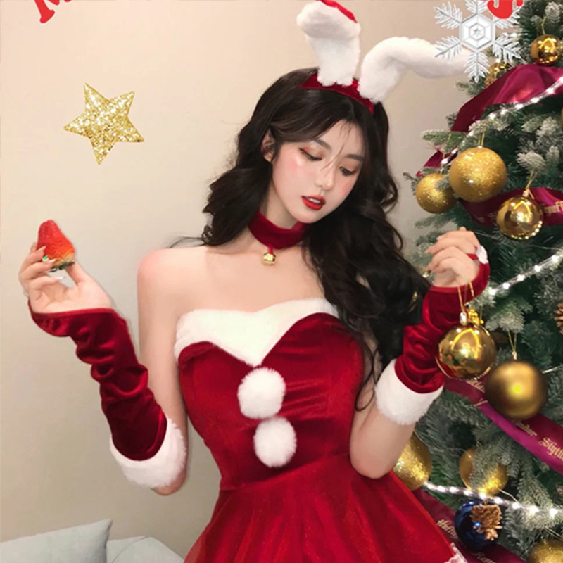 圣诞节长兔耳朵发箍毛绒