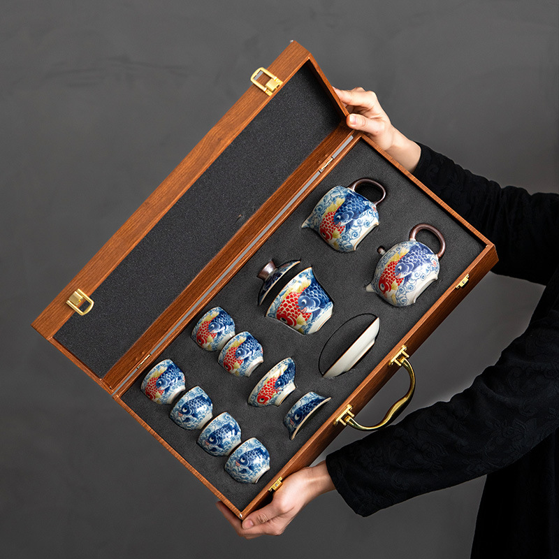 汝窑龙鱼功夫茶具套装陶