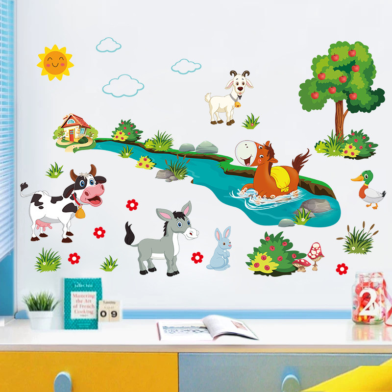 童话寓言故事小马过河卡通动漫墙贴自粘儿童房间布置墙面装饰贴纸