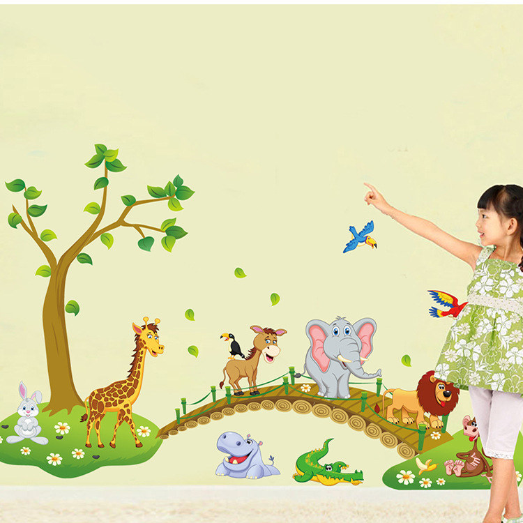 可移除墙贴 动物过桥 儿童房卧室墙纸贴画幼儿园可爱卡通墙壁贴纸