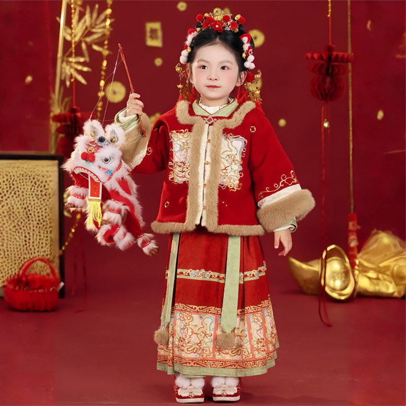 童锣湾女童原创汉服刺绣日常改良款马面裙国潮拜年服喜庆【丹禧】,童装/婴儿装/亲子装,汉服,淘宝优惠券,粉丝福利购,淘宝优惠卷
