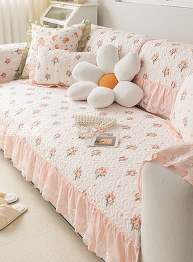 ins公主风纯棉布艺蕾丝沙发坐垫子全棉沙发垫四季通用套罩盖布巾