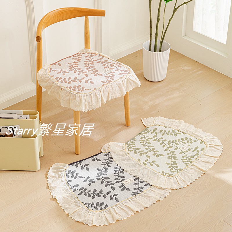 法式裙摆纯棉布艺防滑餐椅垫家用薄款椅子垫带绑绳易机洗四季通用