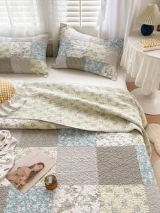 纯棉手工拼布绗缝被单件全棉单双人床盖夹棉厚床单空调被 新品 韩式