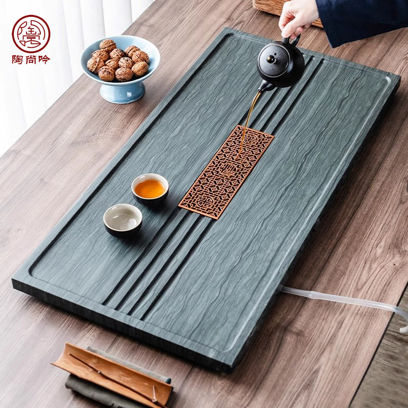 整块乌金石茶盘天然石材木纹排水中式现代简约家用办公大小号茶台